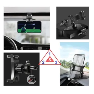 3 in 1 Car GPS Smartphone Holder: Dashboard / Visor Clamp   AC Grid Clip for Archos 40 Neon - Black