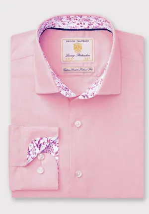 BROOK TAVERNER<BR>
Regular and Tailored Fit Pink Herringbone Cotton Stretch Shirt<BR>
Pink<BR>
