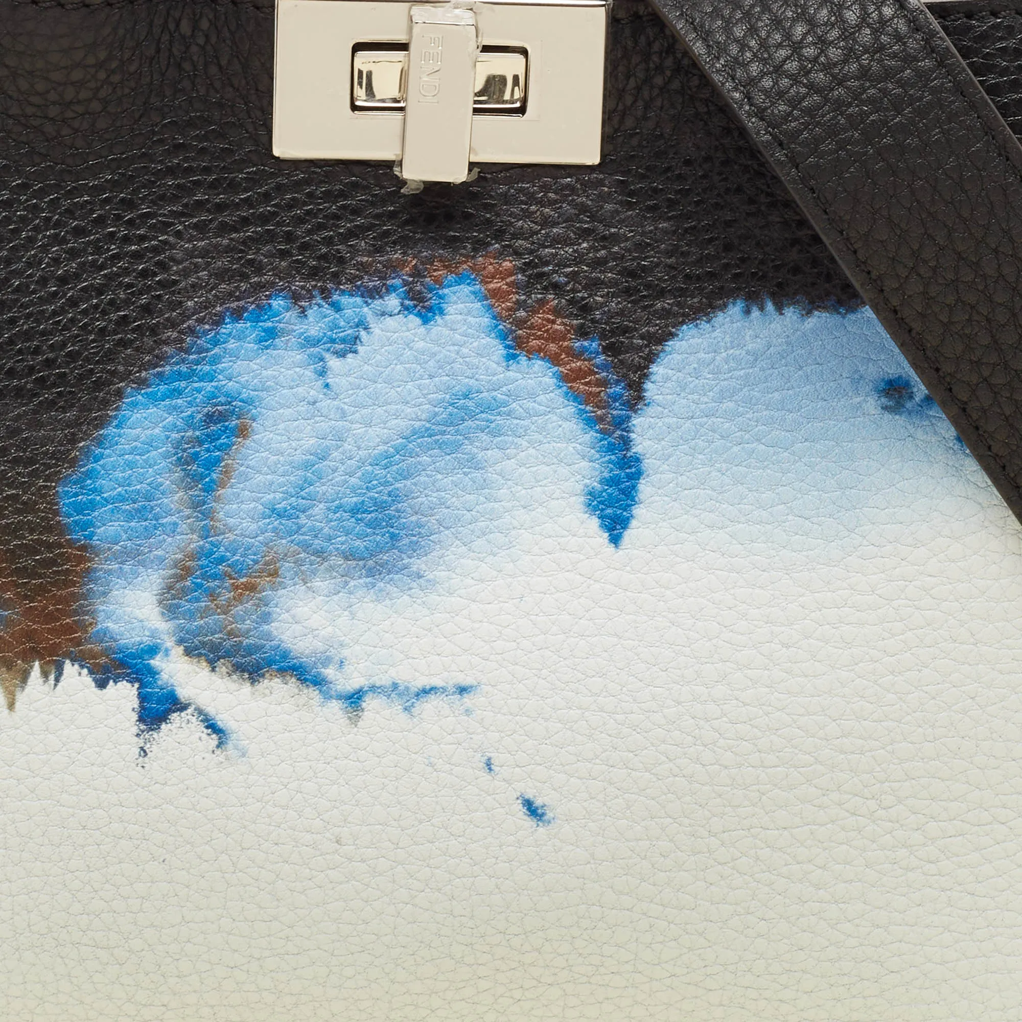 Fendi Black/blue Cloud Graphic Leather Small Peekaboo Iseeu Bag