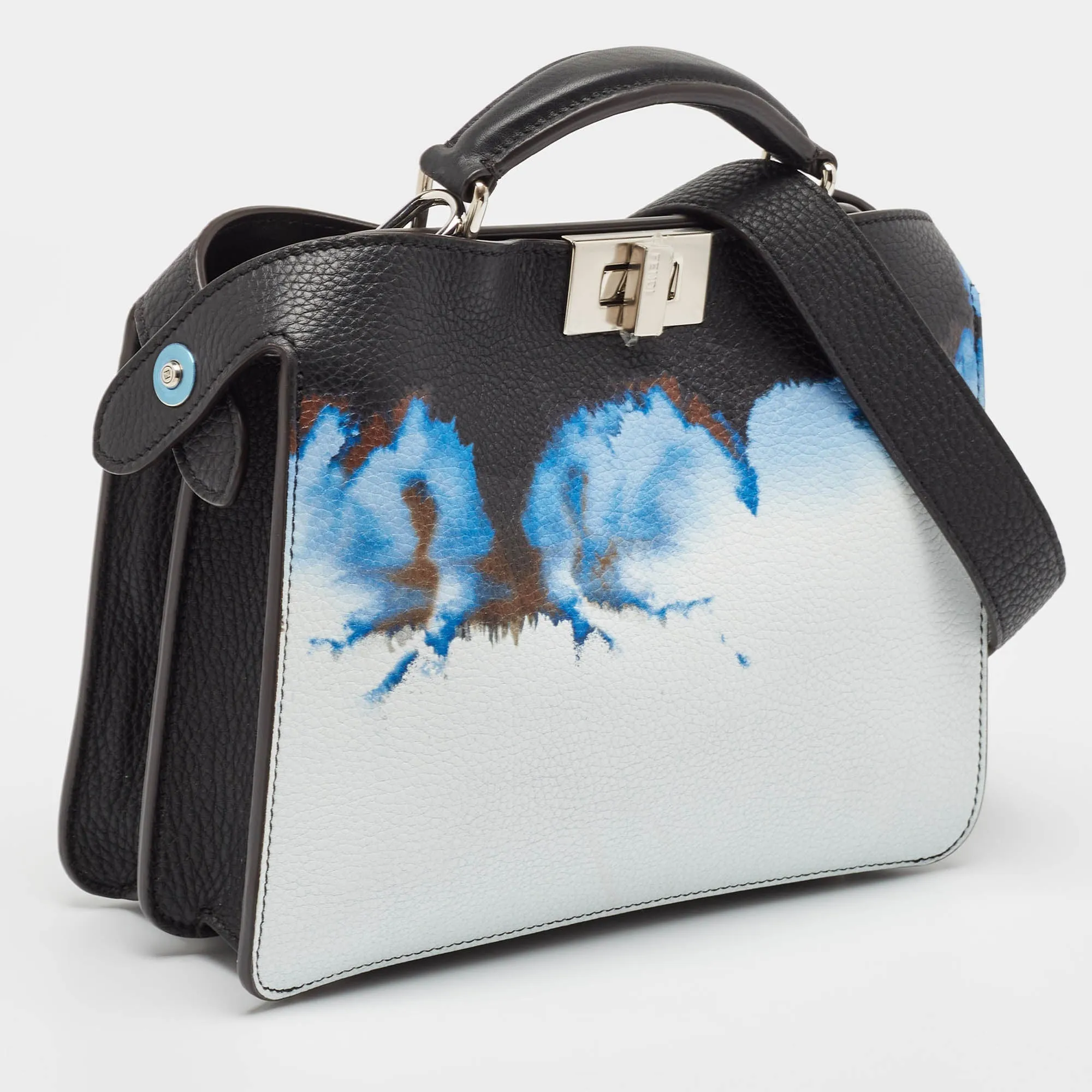 Fendi Black/blue Cloud Graphic Leather Small Peekaboo Iseeu Bag