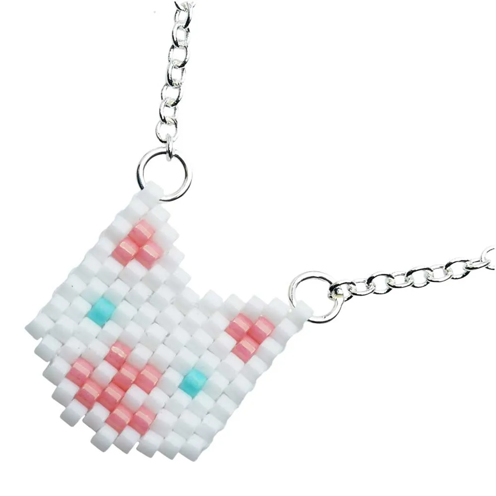 Fluffy White Kitty Cat Necklace
