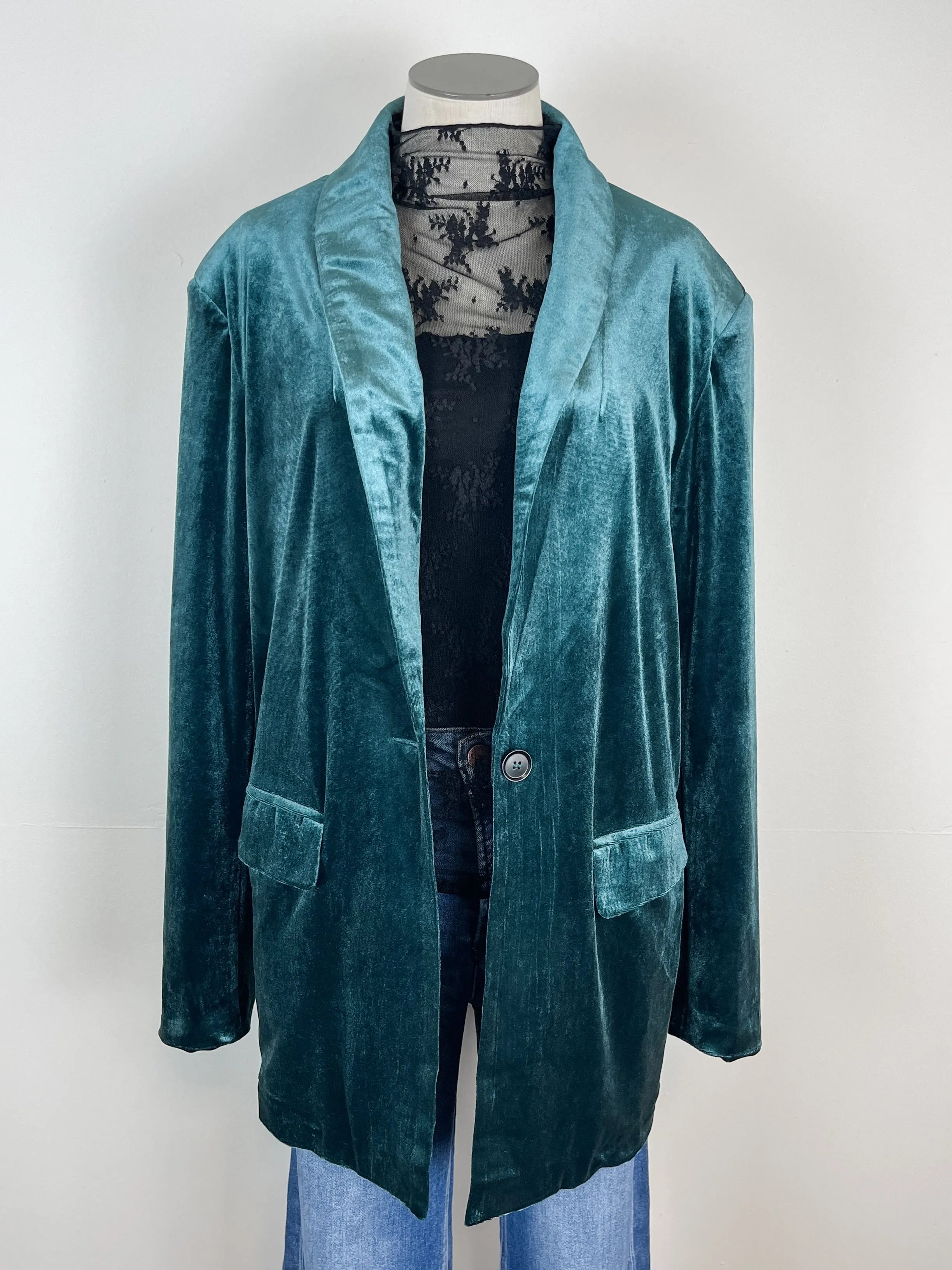 Lara Velvet Blazer in Dark Teal