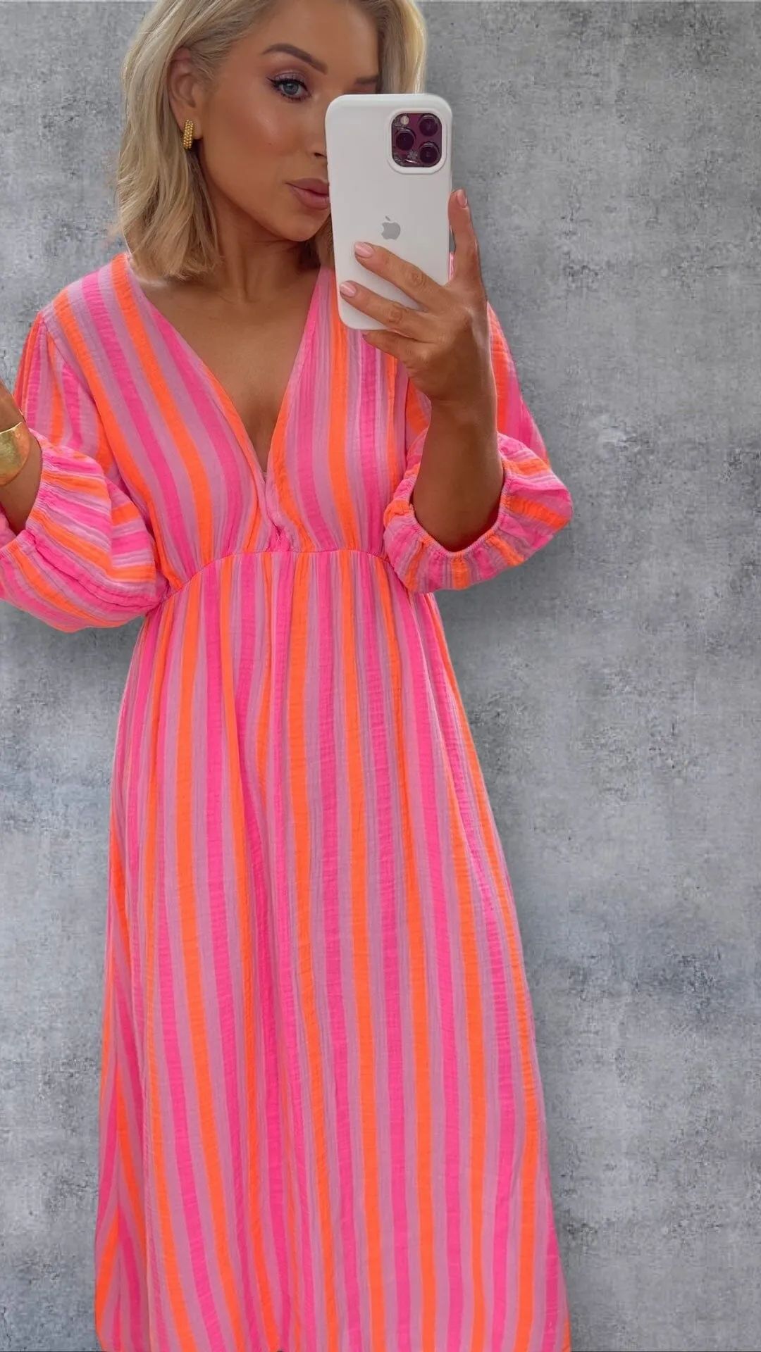 LIMONCELLO STRIPE DRESS - NEON PINK/ORANGE