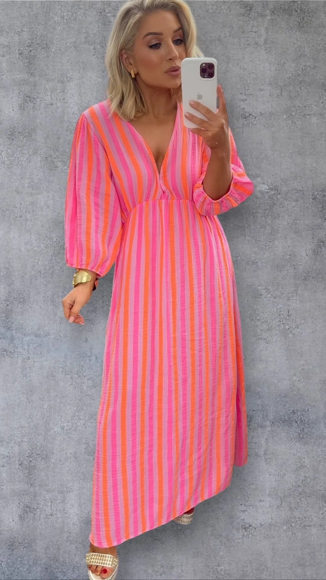 LIMONCELLO STRIPE DRESS - NEON PINK/ORANGE