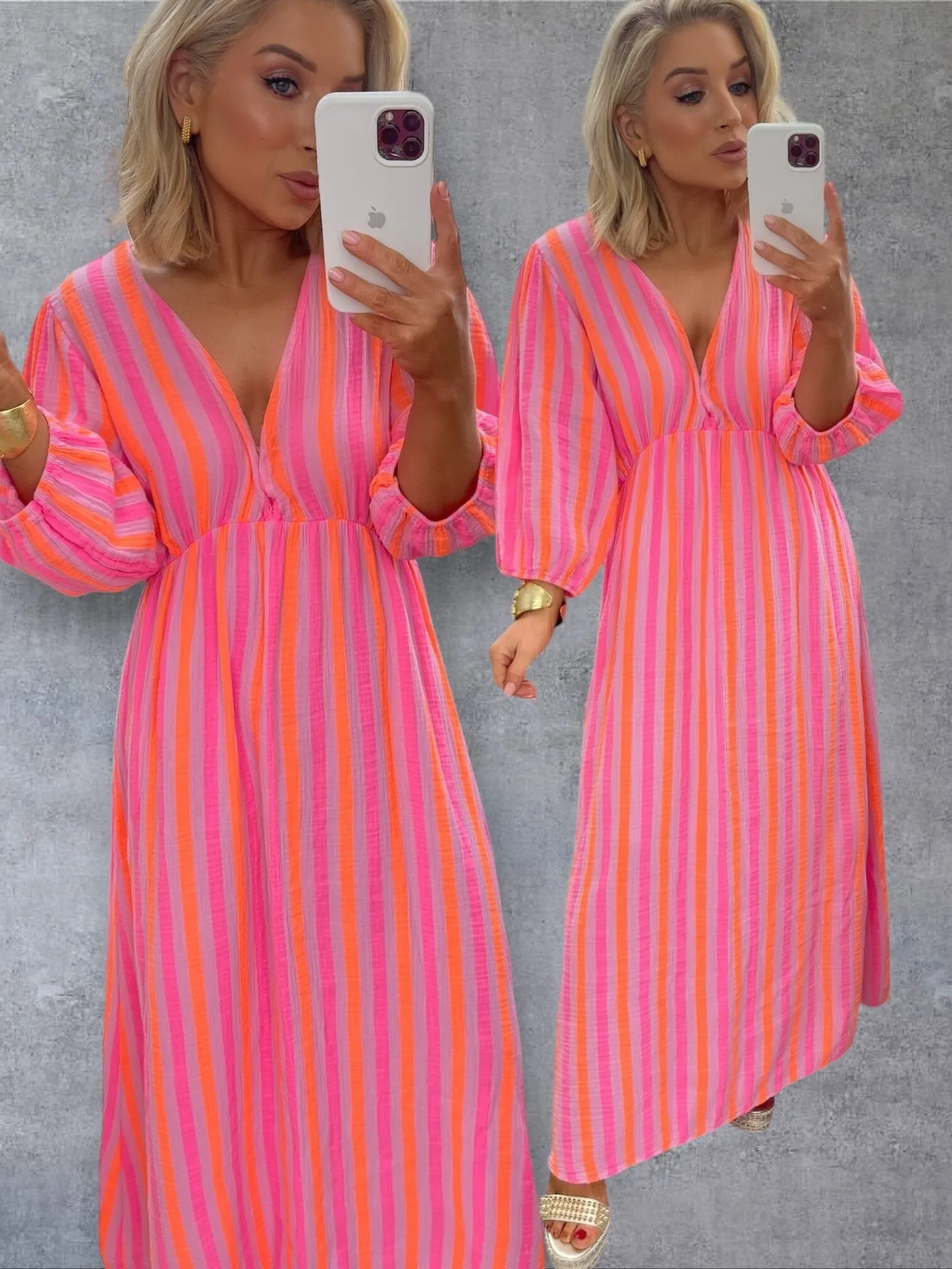 LIMONCELLO STRIPE DRESS - NEON PINK/ORANGE