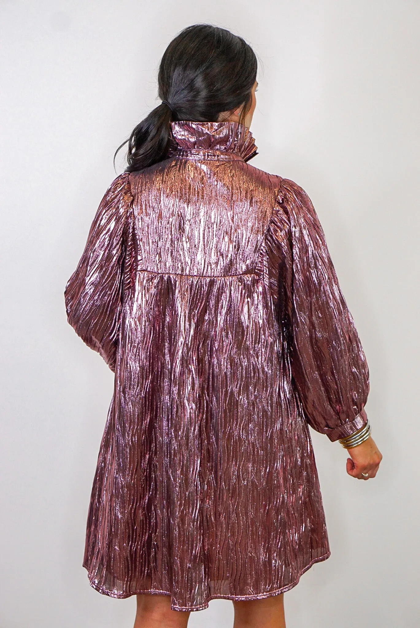 Mauve Shimmer Metallic Babydoll Dress