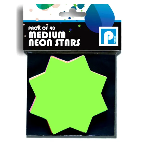 Neon Fluorescent Flash Star Cards Medium 40 pack