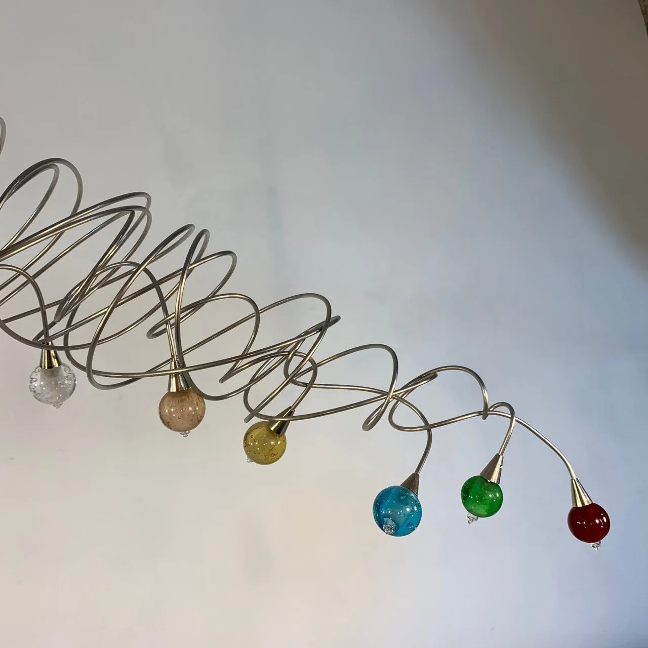"Harcoloor" Chandelier, Multi-Colored, Coiled Silver Wire