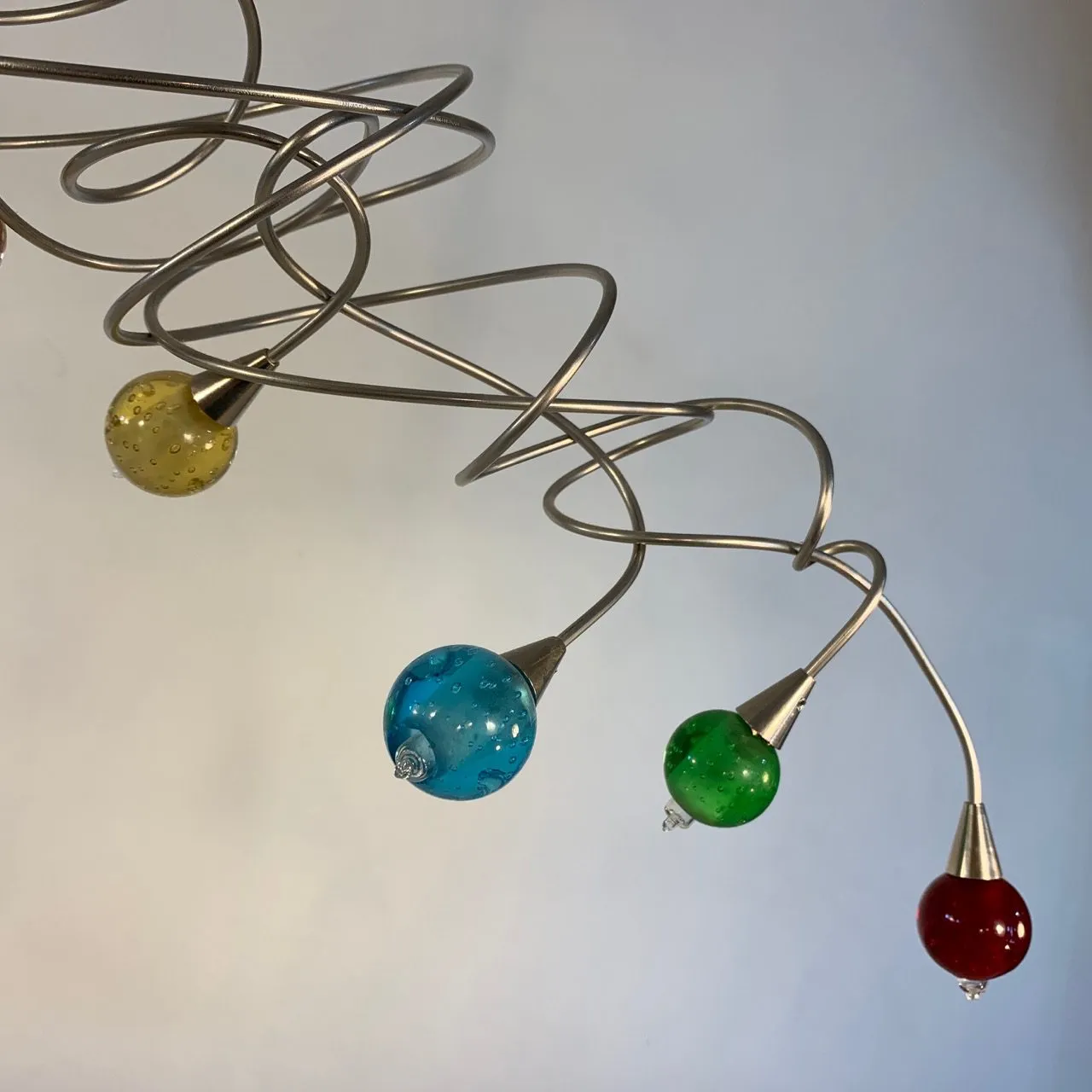 "Harcoloor" Chandelier, Multi-Colored, Coiled Silver Wire
