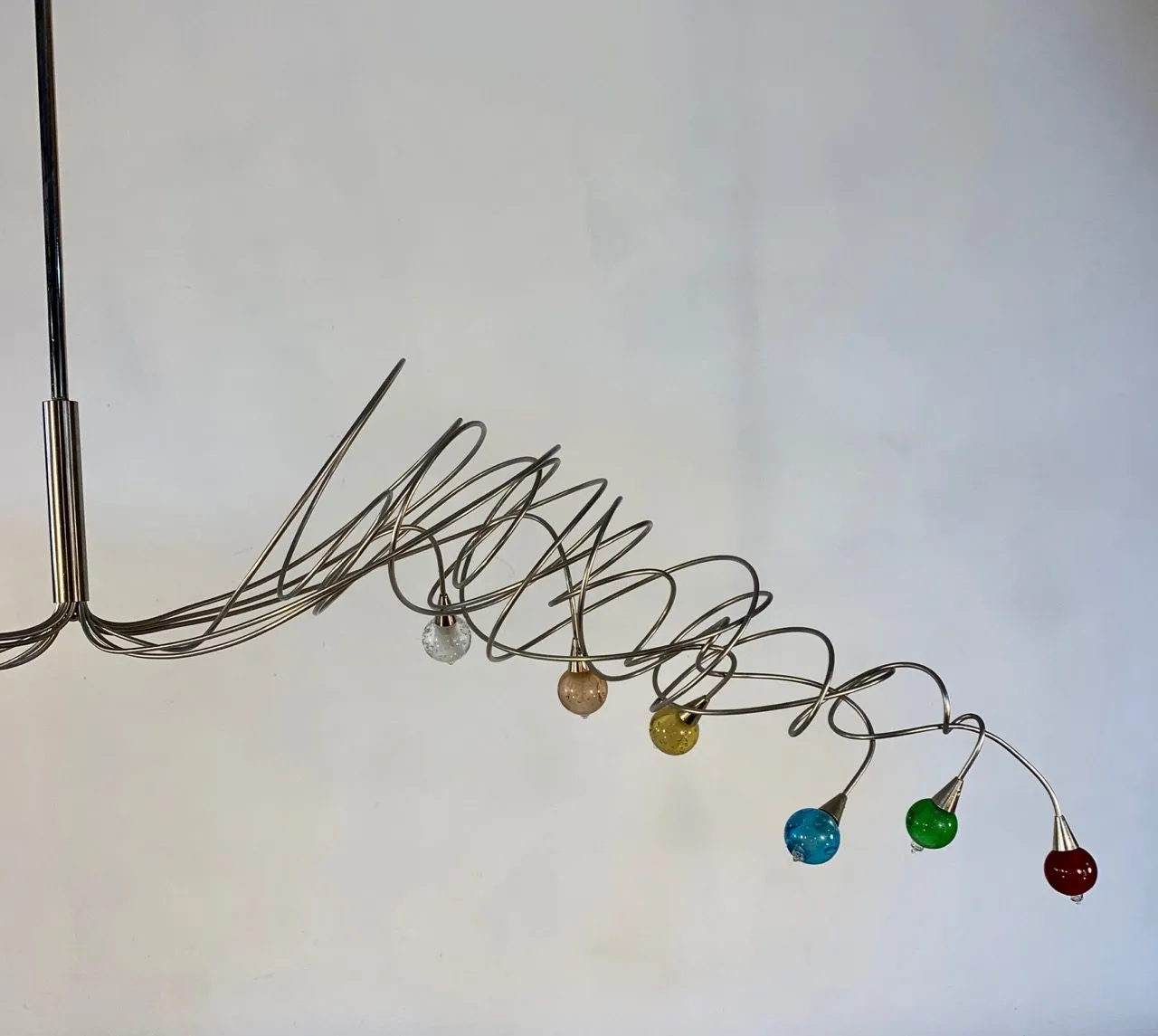 "Harcoloor" Chandelier, Multi-Colored, Coiled Silver Wire