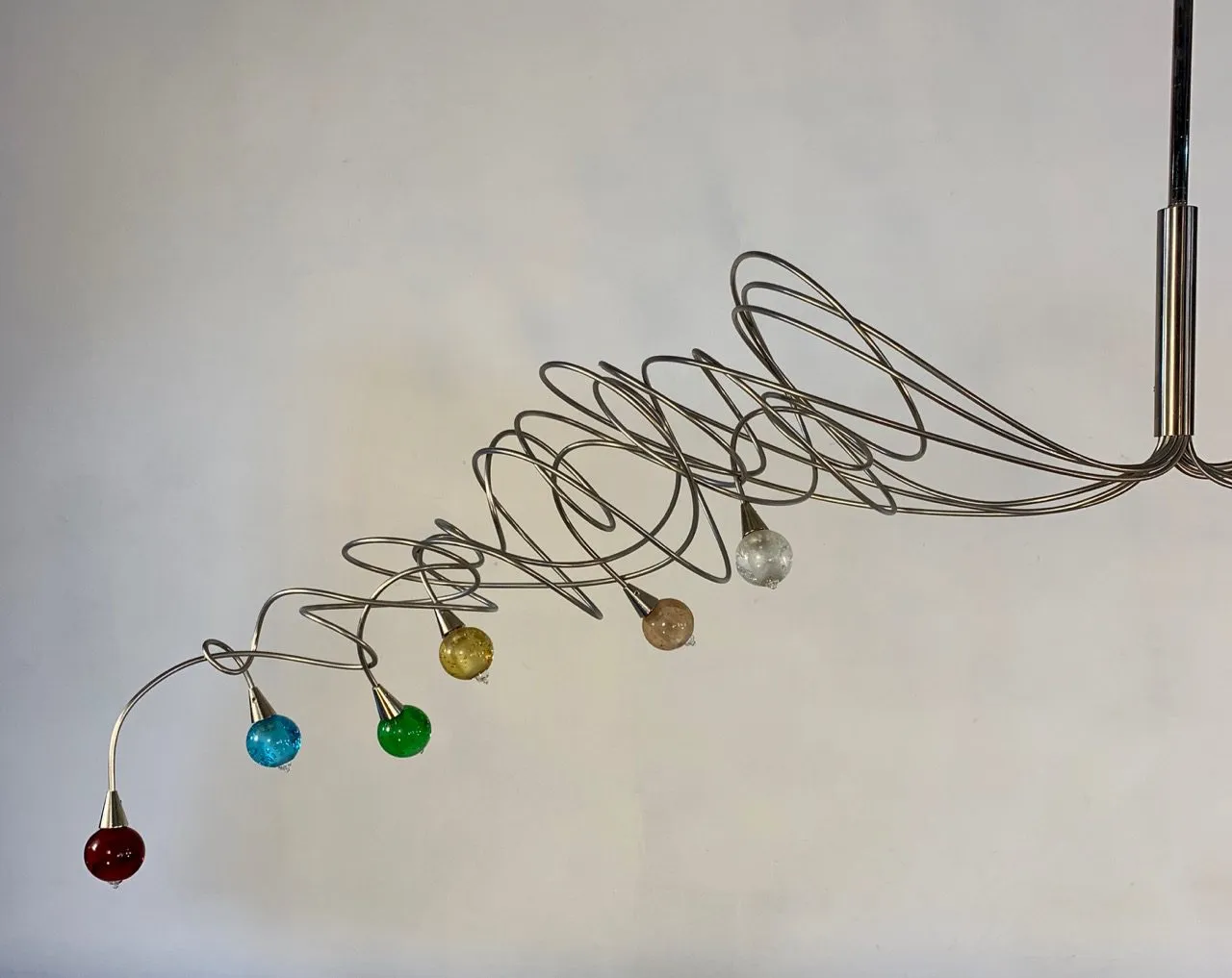 "Harcoloor" Chandelier, Multi-Colored, Coiled Silver Wire