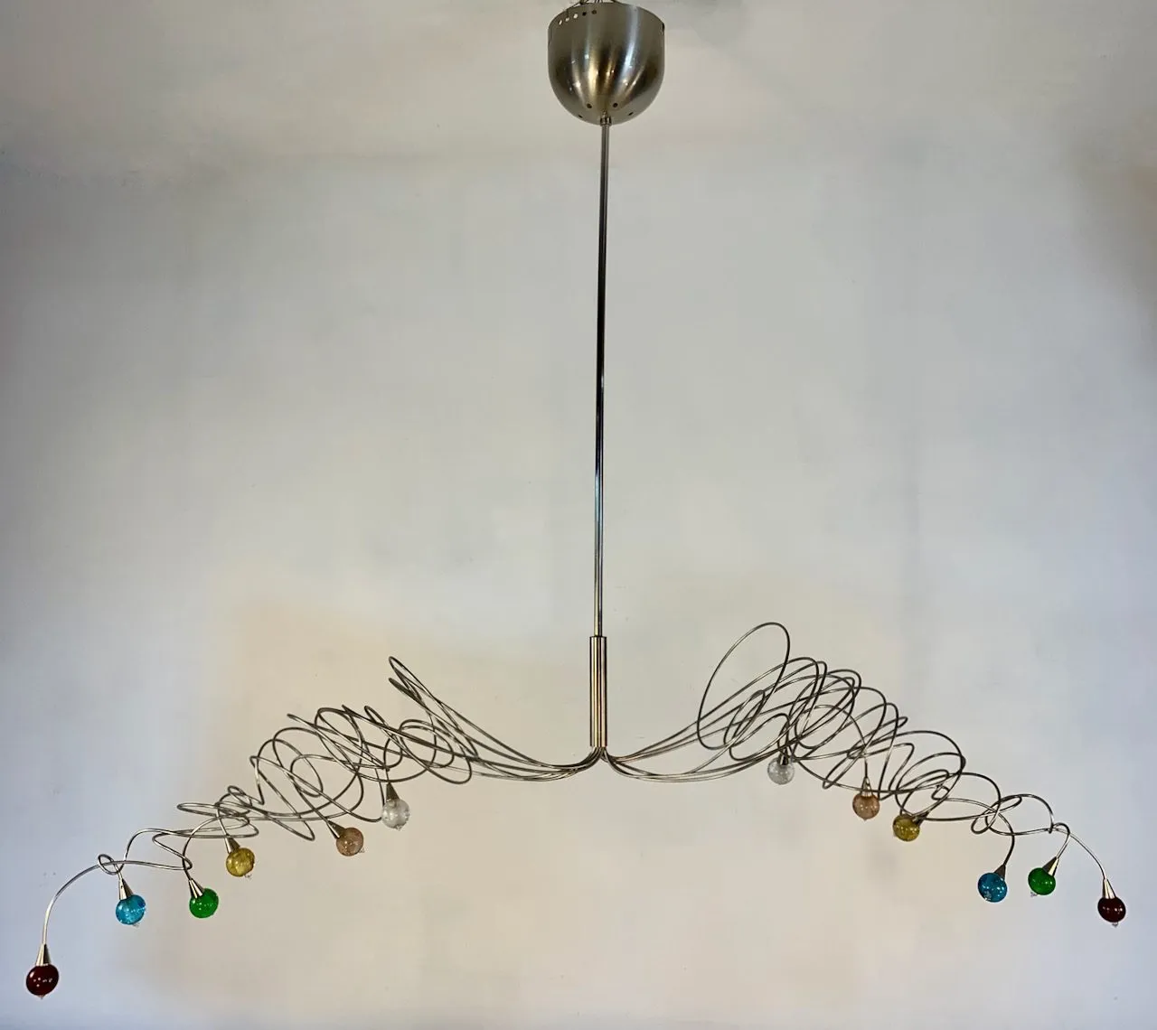 "Harcoloor" Chandelier, Multi-Colored, Coiled Silver Wire