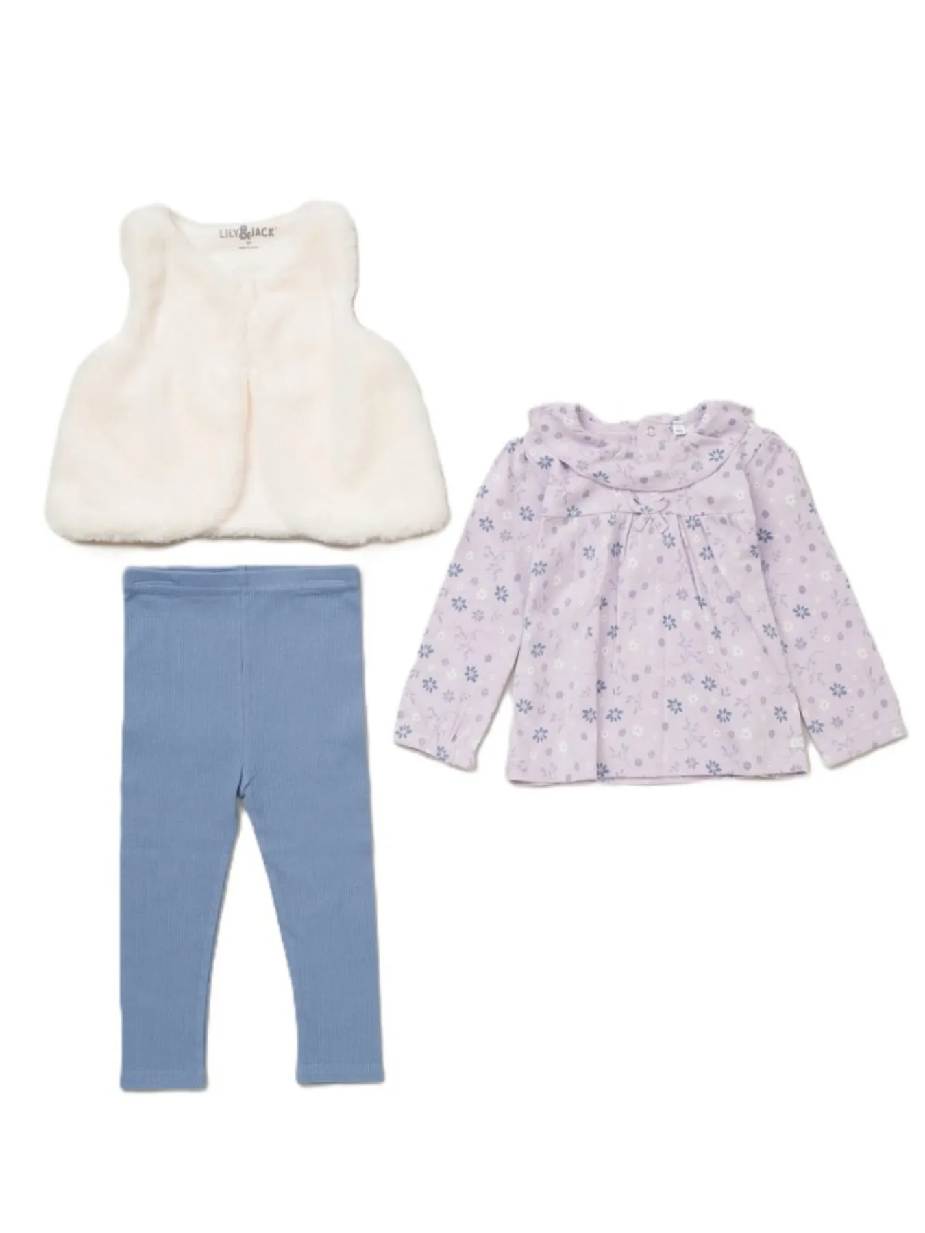 Toddler Girl Purple & Cream 3 Piece Gilet Outfit Set