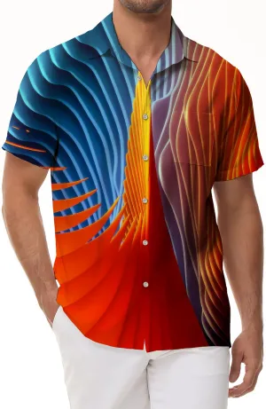 Vintage Style Summer 3d Digital Printing Casual Men's Shirt Short Sleeve Beachwear Hawaiian Buttons Geometric Pattern Rich Colors