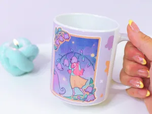 Whimsical Bluebell Magic Girl Mug | Celestial Floral Ceramic Cup | Fairycore & Cottagecore Gift