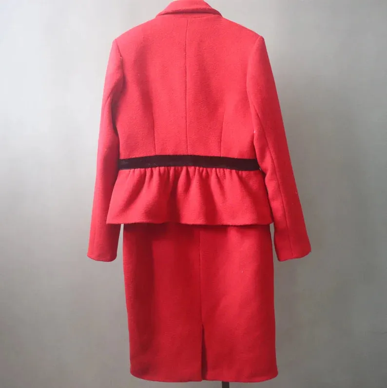 Women Custom Made Red Flare Tweed Jacket   Skirt / Trousers Pants, Shorts Suit/ Wedding Suit/ Graduation Ceremony / Speech Day, Formal Event