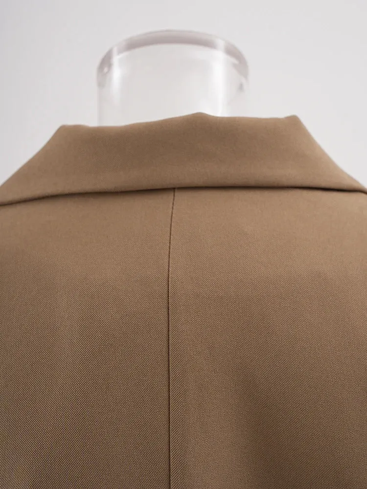 Women's Brown Blazer with Pleated Knotted Sleeves